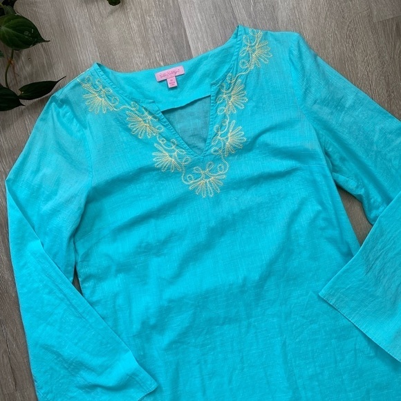 Lilly Pulitzer Elina Cotton Slub Tunic Embroidered Detail - Picture 4 of 10